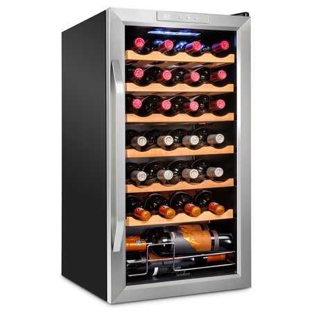 IVATION 28-Bottle Compressor Freestanding Wine Cooler Refrigerator - Stainless Steel IVFWCC281WSS